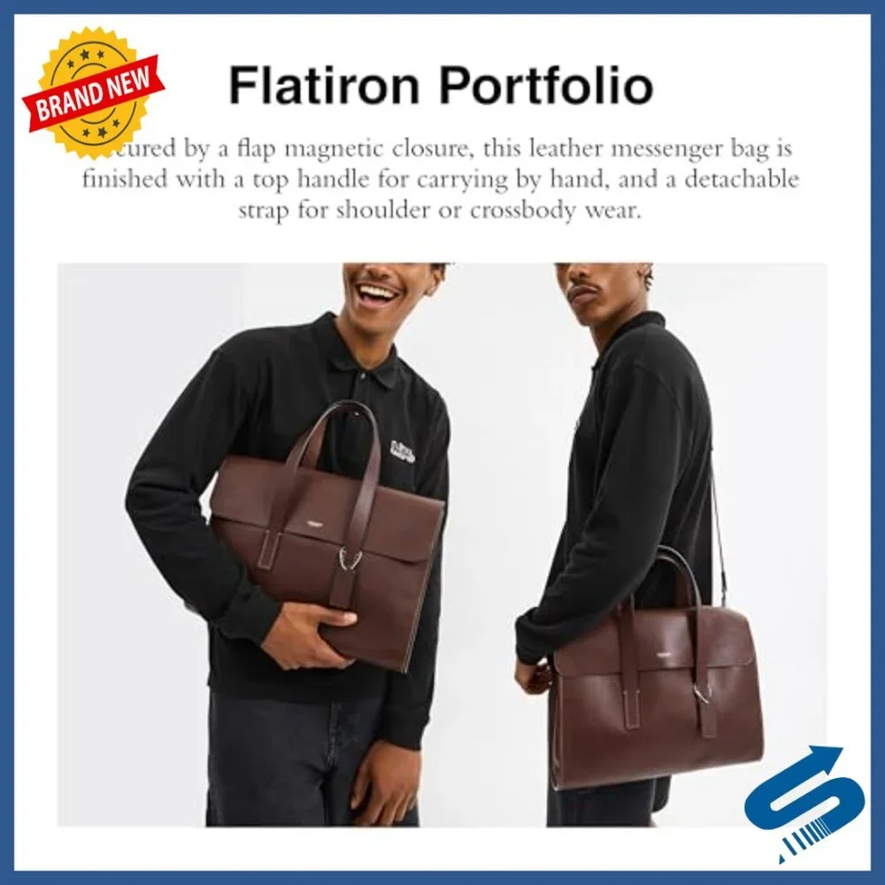 Leather Messenger Bag with Laptop Compartment Detachable Strap